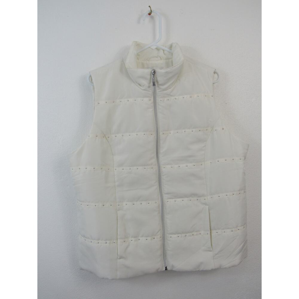Christopher & Banks XL Stud Detail Solid Fraiche Ivory Vest White Puffer Neutral - Picture 2 of 8